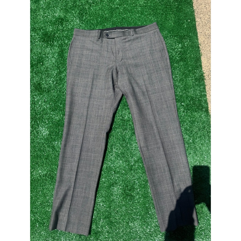 B by Brooks Brothers Mens Grey Glen Plaid Dress Pants Flat Front Trousers 38x31